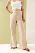 Women's Beige High-Waist Wide Leg Trousers