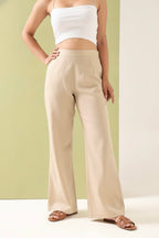 Women's Beige High-Waist Wide Leg Trousers