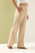 Women's Beige Relaxed Fit Wide Leg Palazzo Pants