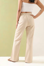 Women's Beige Relaxed Fit Wide Leg Palazzo Pants