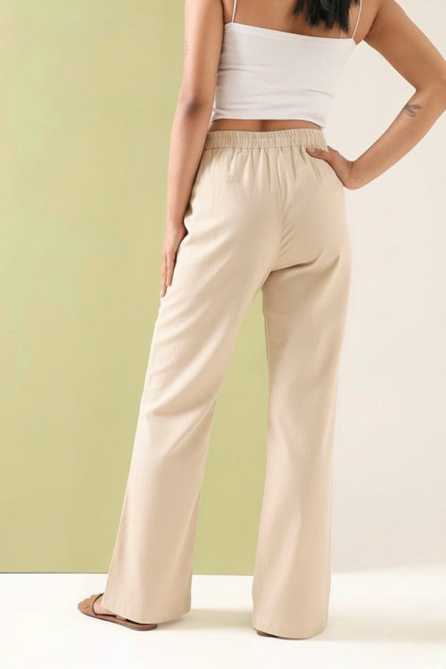 Women's Beige Relaxed Fit Wide Leg Palazzo Pants