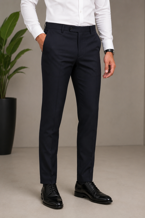 Men's Navy Blue Slim Fit Formal Trouser