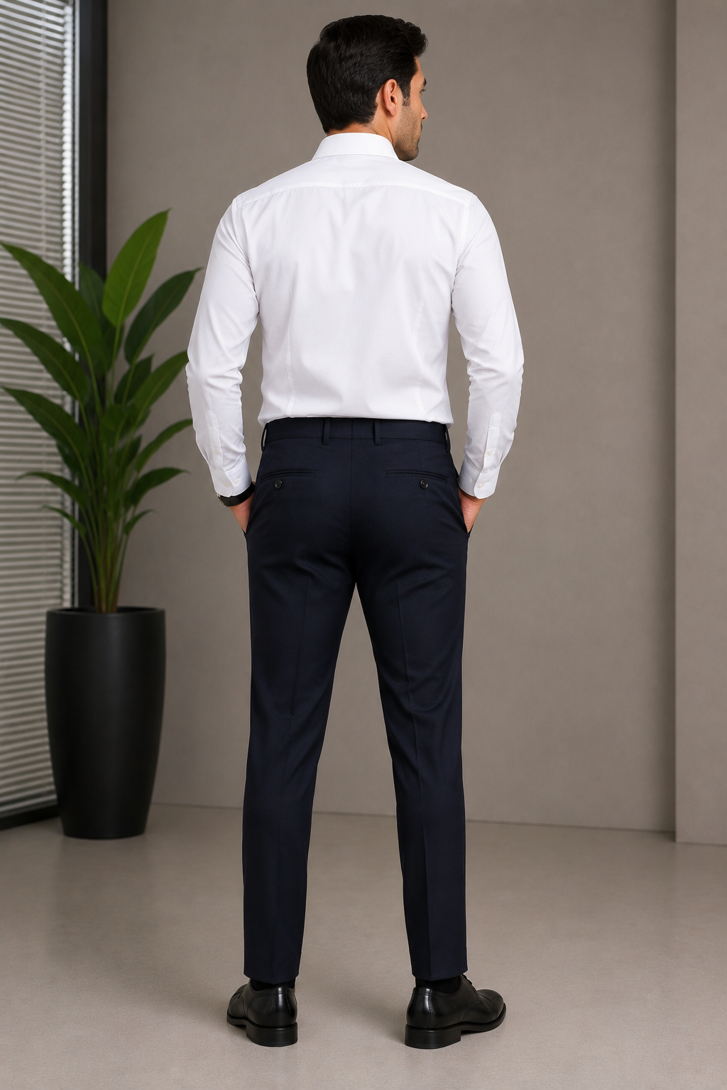 Men's Navy Blue Slim Fit Formal Trouser
