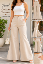 Women's High-Waist Flarred Cotton Trousers