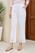 Women's White Straight Cotton Lace Trouser