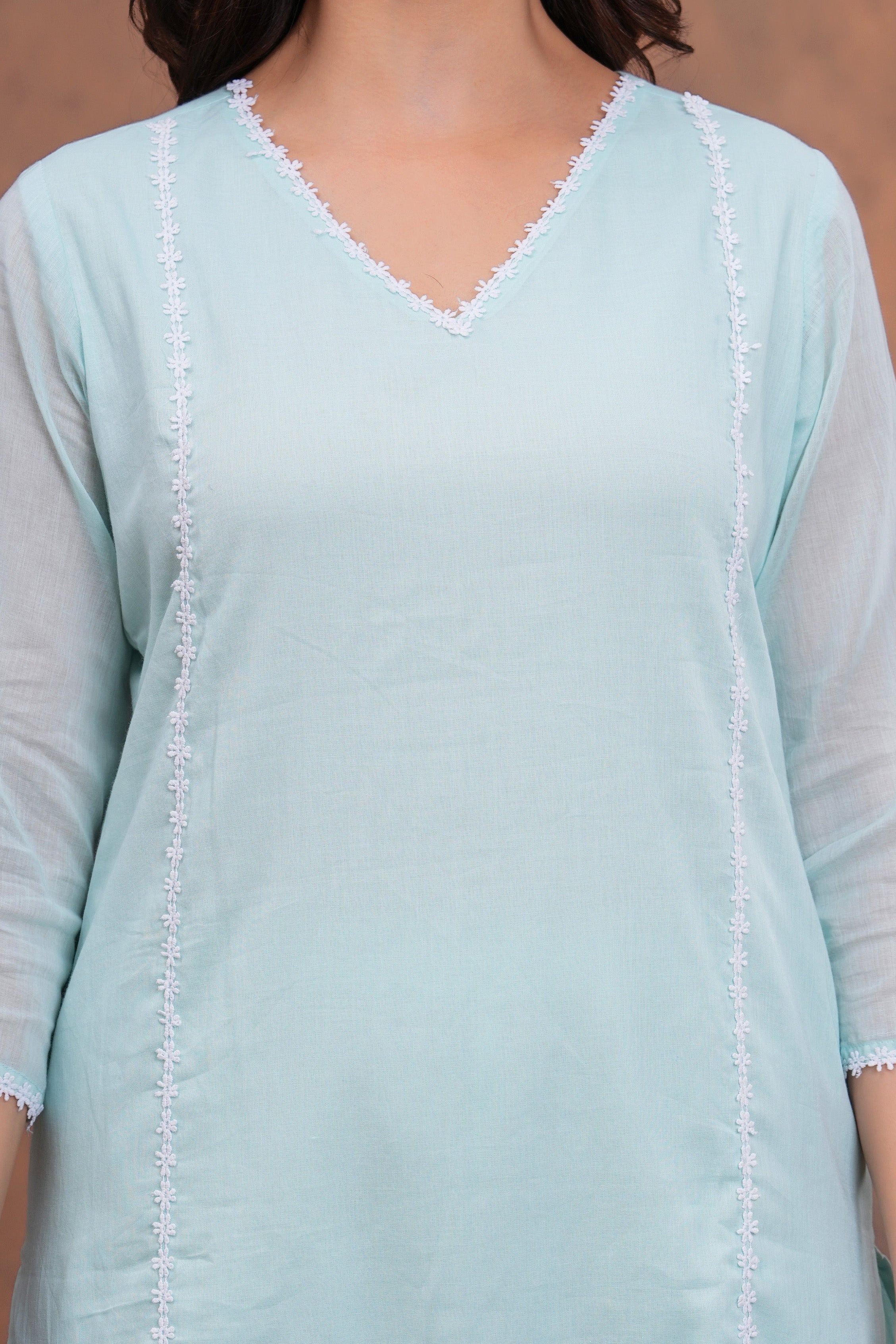 Sky Blue Mul Cotton Laced Suit Set