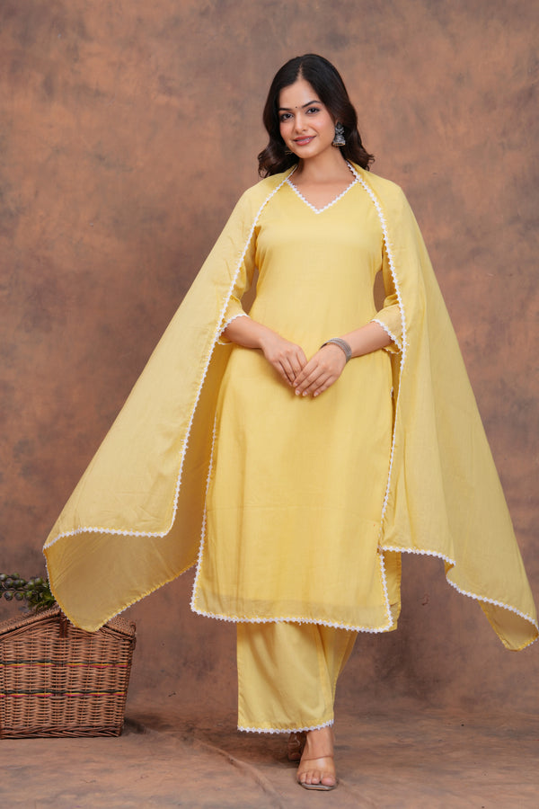 Butter Yellow Mul Cotton Suit Set
