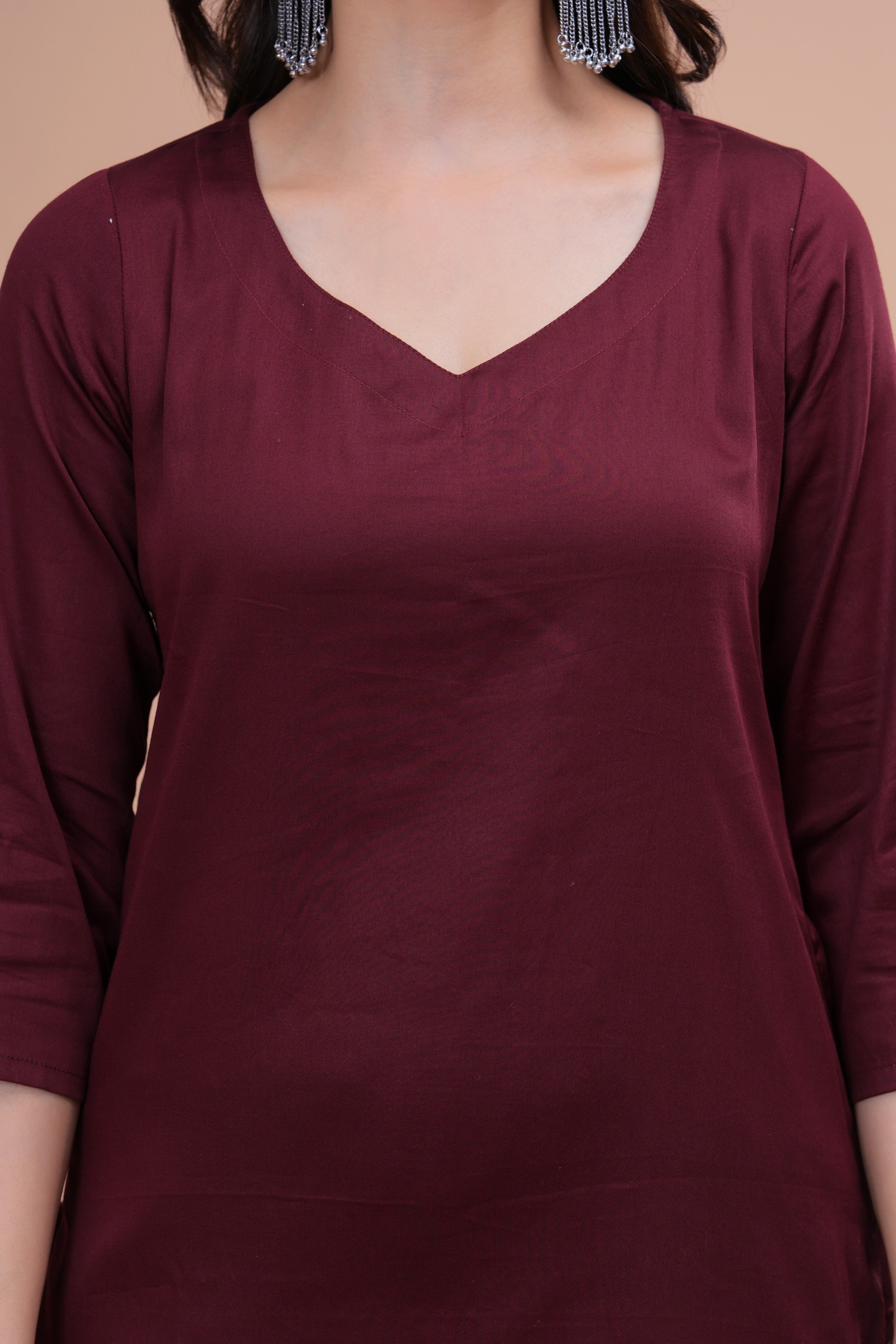 Maroon Cotton Silk Scallop Suit Set