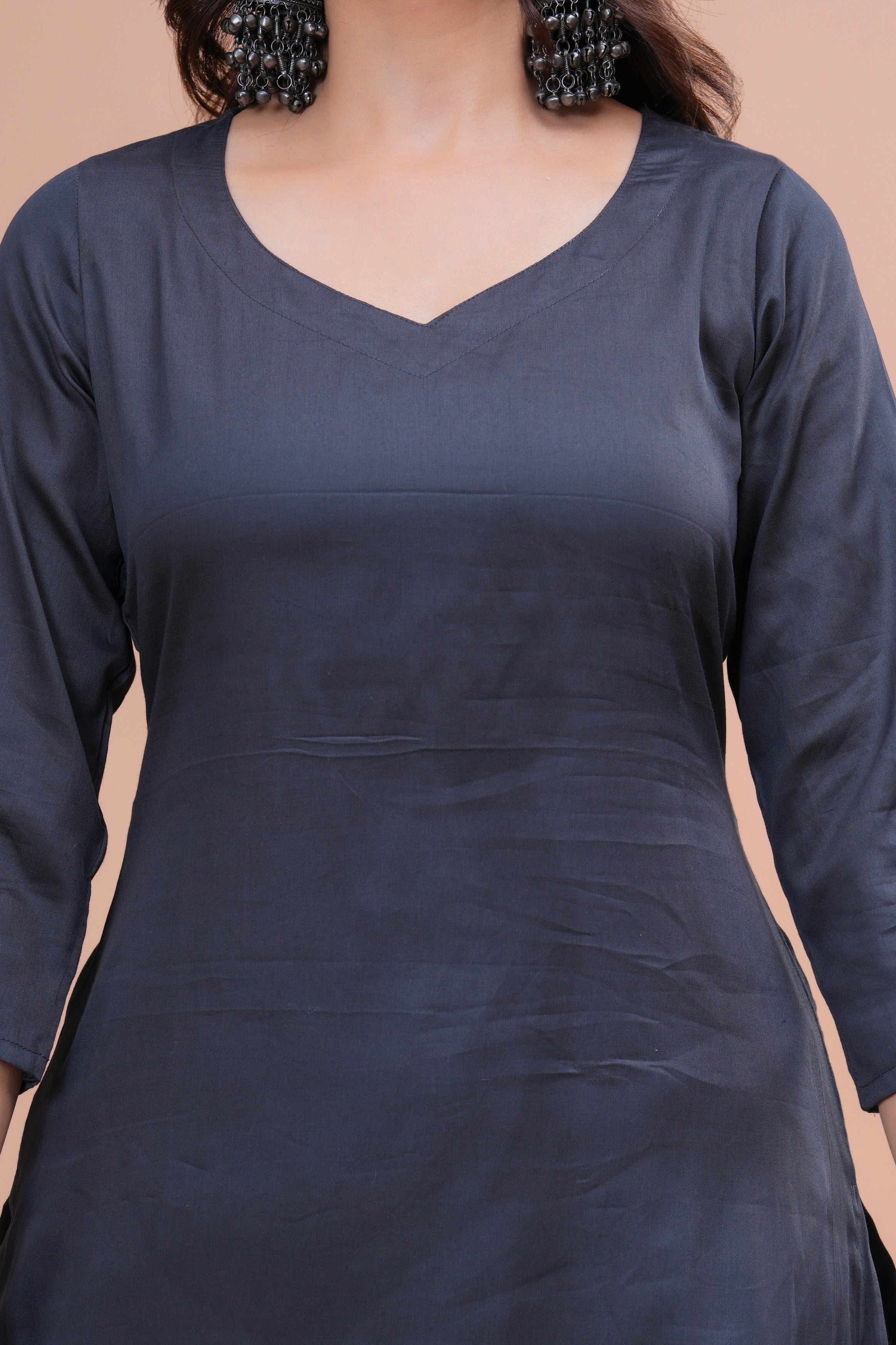 Grey Cotton Silk Scallop Suit Set