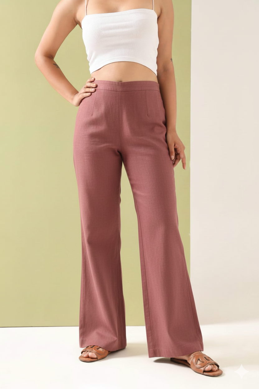 Women's Mauve Pink High-Waist Wide Leg Trousers