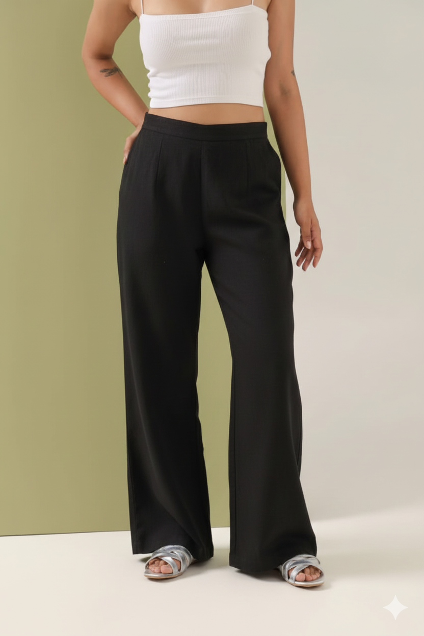 Women's Black High-Rise Wide Leg Palazzo Pants