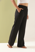 Women's Black High-Rise Wide Leg Palazzo Pants