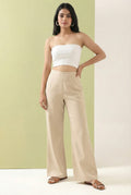 Women's Beige High-Waist Wide Leg Trousers