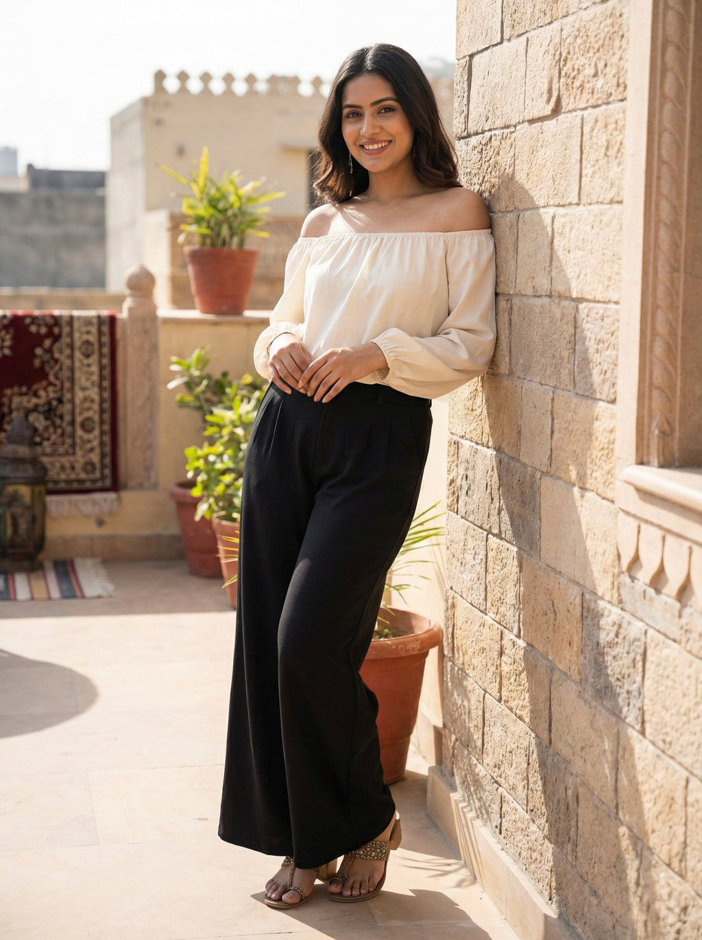 Women's Black High-Waist Wide Leg Trousers