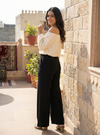 Women's Black High-Waist Wide Leg Trousers