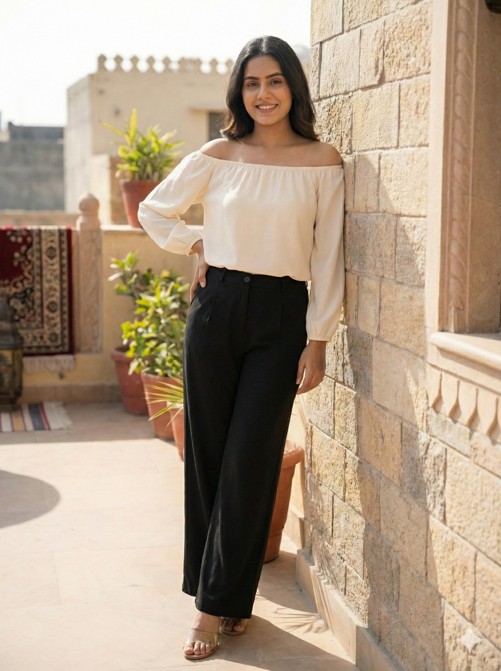 Women's Black High-Waist Wide Leg Trousers