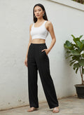Women's Black Relaxed Wide-Leg Pants with Pockets