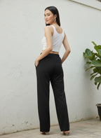 Women's Black Relaxed Wide-Leg Pants with Pockets