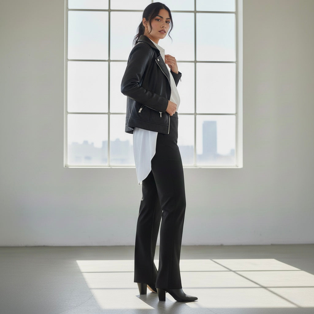 Women's Black High-Waist Straight Fit Formal Pants
