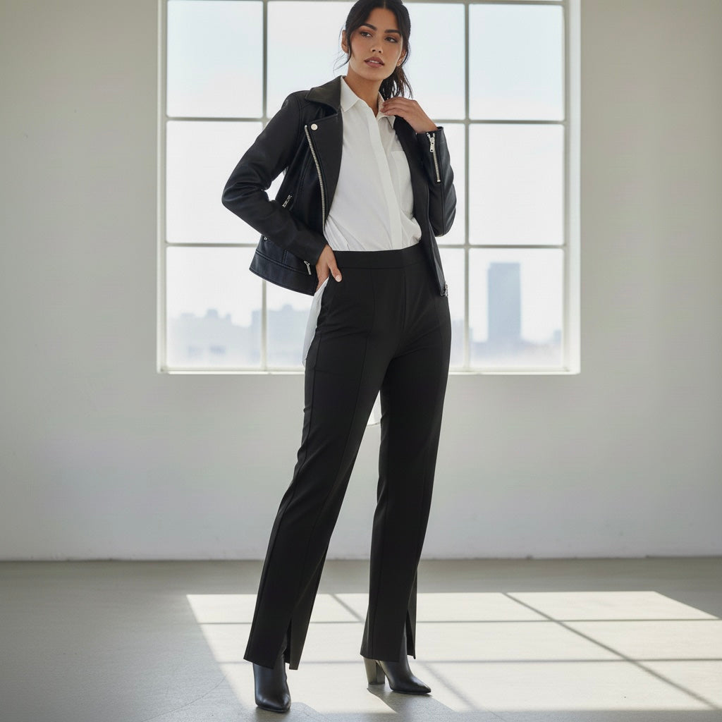 Women's Black High-Waist Straight Fit Formal Pants