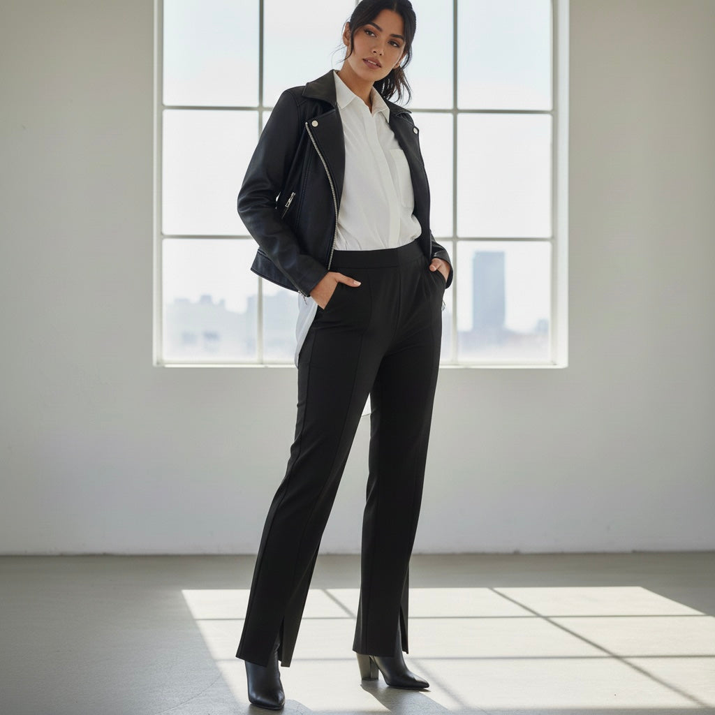 Women's Black High-Waist Straight Fit Formal Pants