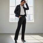 Women's Black High-Waist Straight Fit Formal Pants
