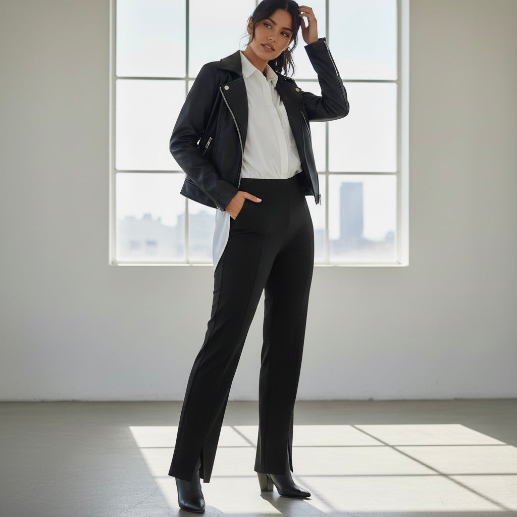 Women's Black High-Waist Straight Fit Formal Pants