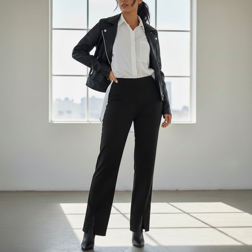 Women's Black High-Waist Straight Fit Formal Pants