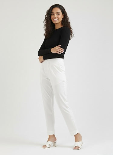 Women's Classic White High-Waist Tapered Cotton Pants