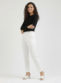 Women's Classic White High-Waist Tapered Cotton Pants