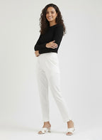 Women's Classic White High-Waist Tapered Cotton Pants
