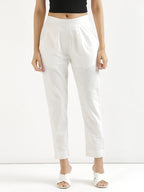 Women's Classic White High-Waist Tapered Cotton Pants