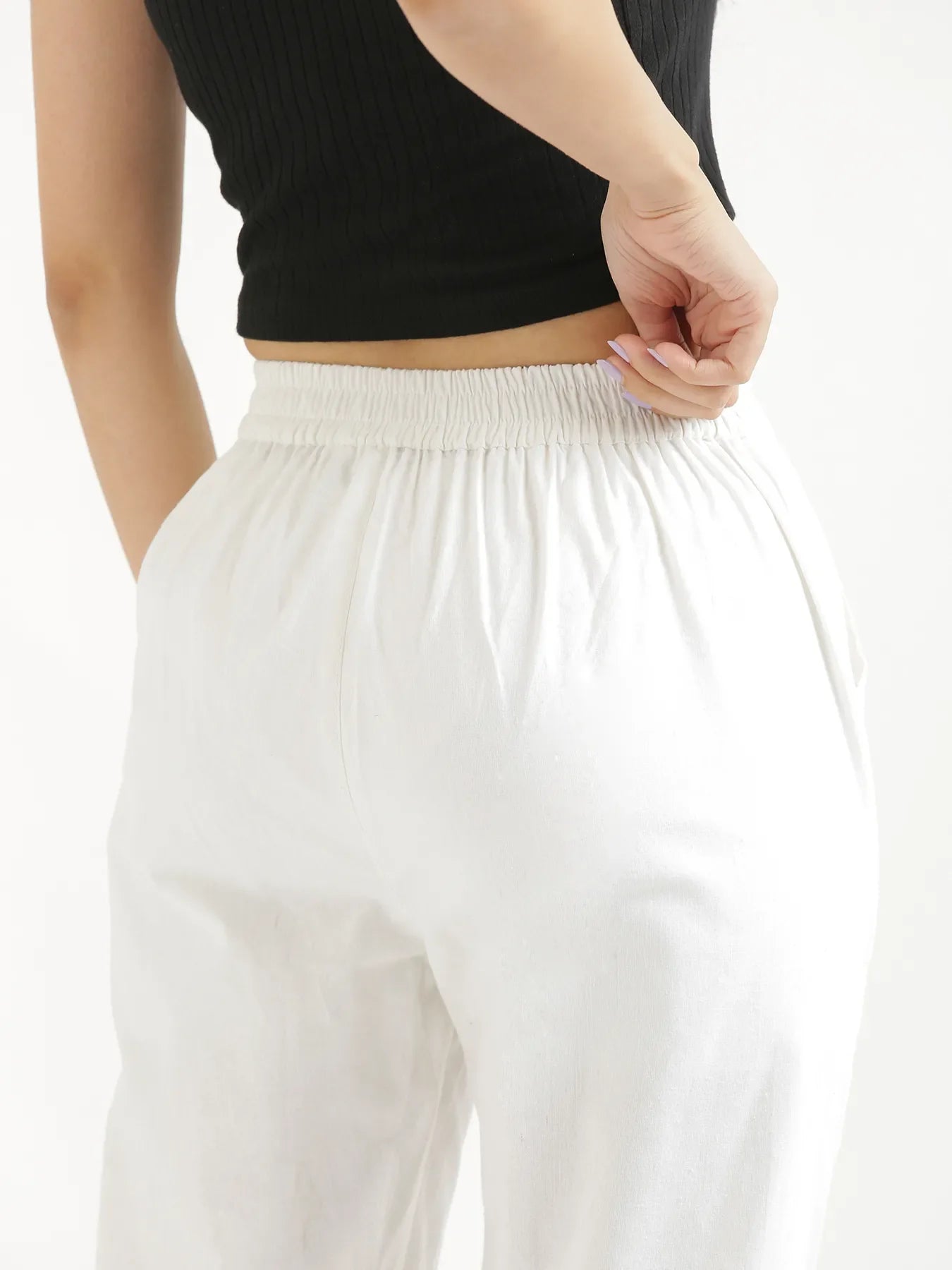Women's Classic White High-Waist Tapered Cotton Pants