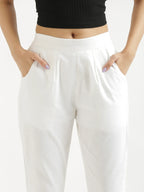 Women's Classic White High-Waist Tapered Cotton Pants