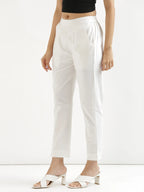 Women's Classic White High-Waist Tapered Cotton Pants