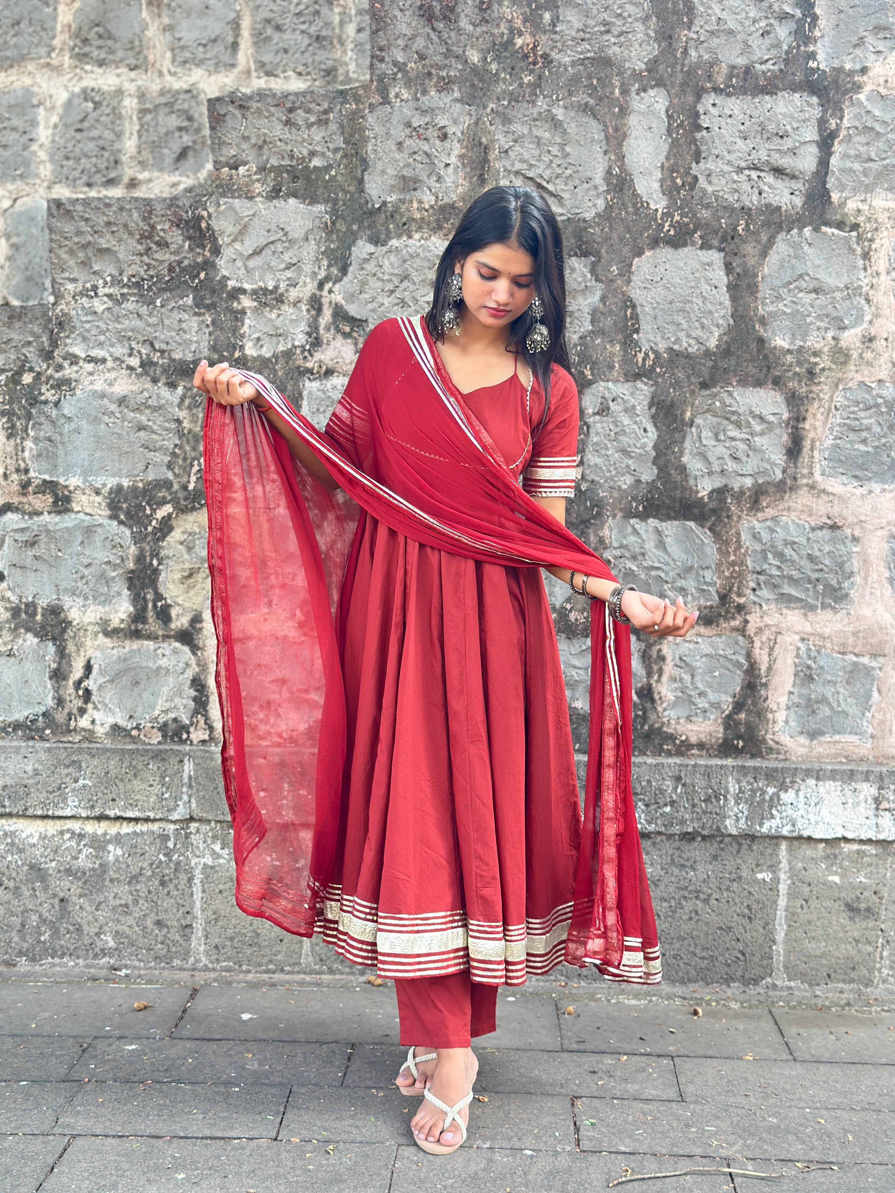 Noor Brown Gota Anarkali Suit Set