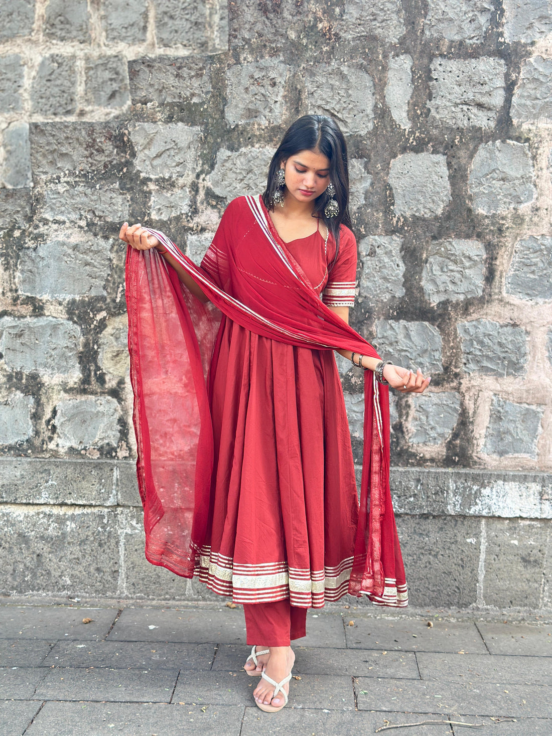 Noor Brown Gota Anarkali Suit Set