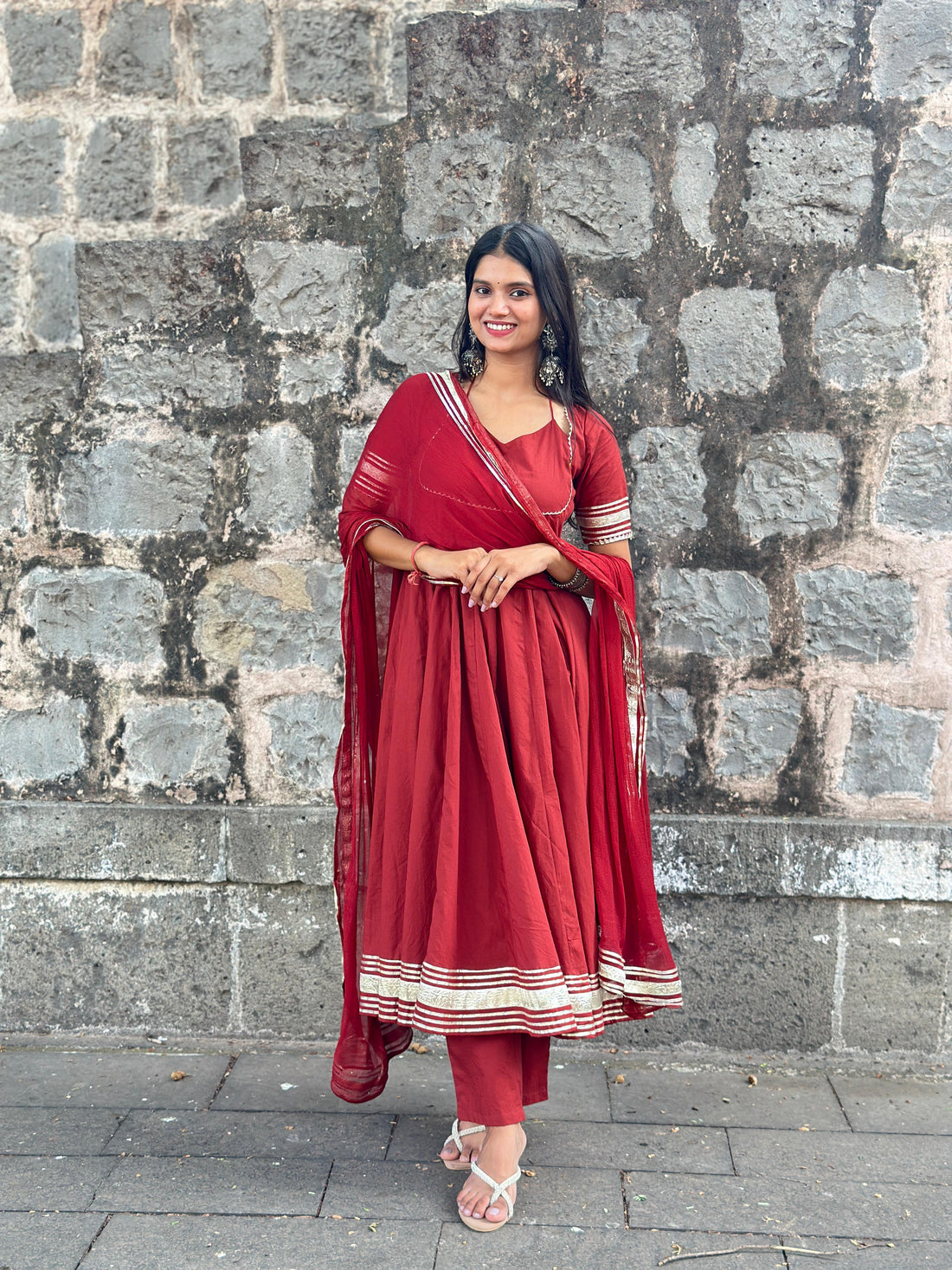 Noor Brown Gota Anarkali Suit Set