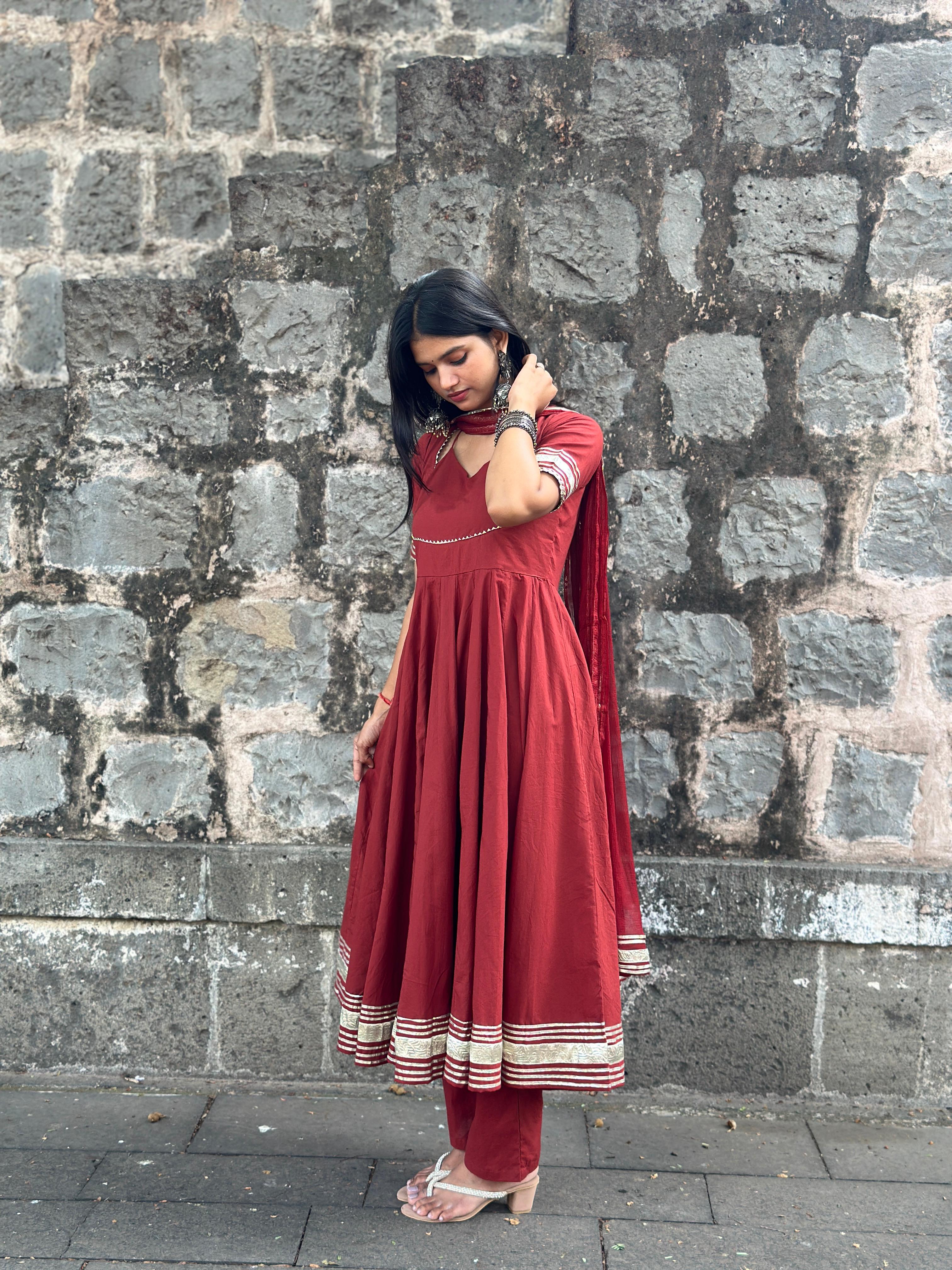 Noor Brown Gota Anarkali Suit Set