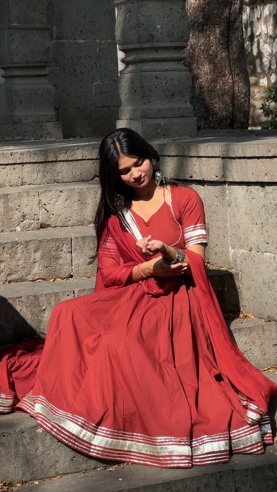 Noor Brown Gota Anarkali Suit Set