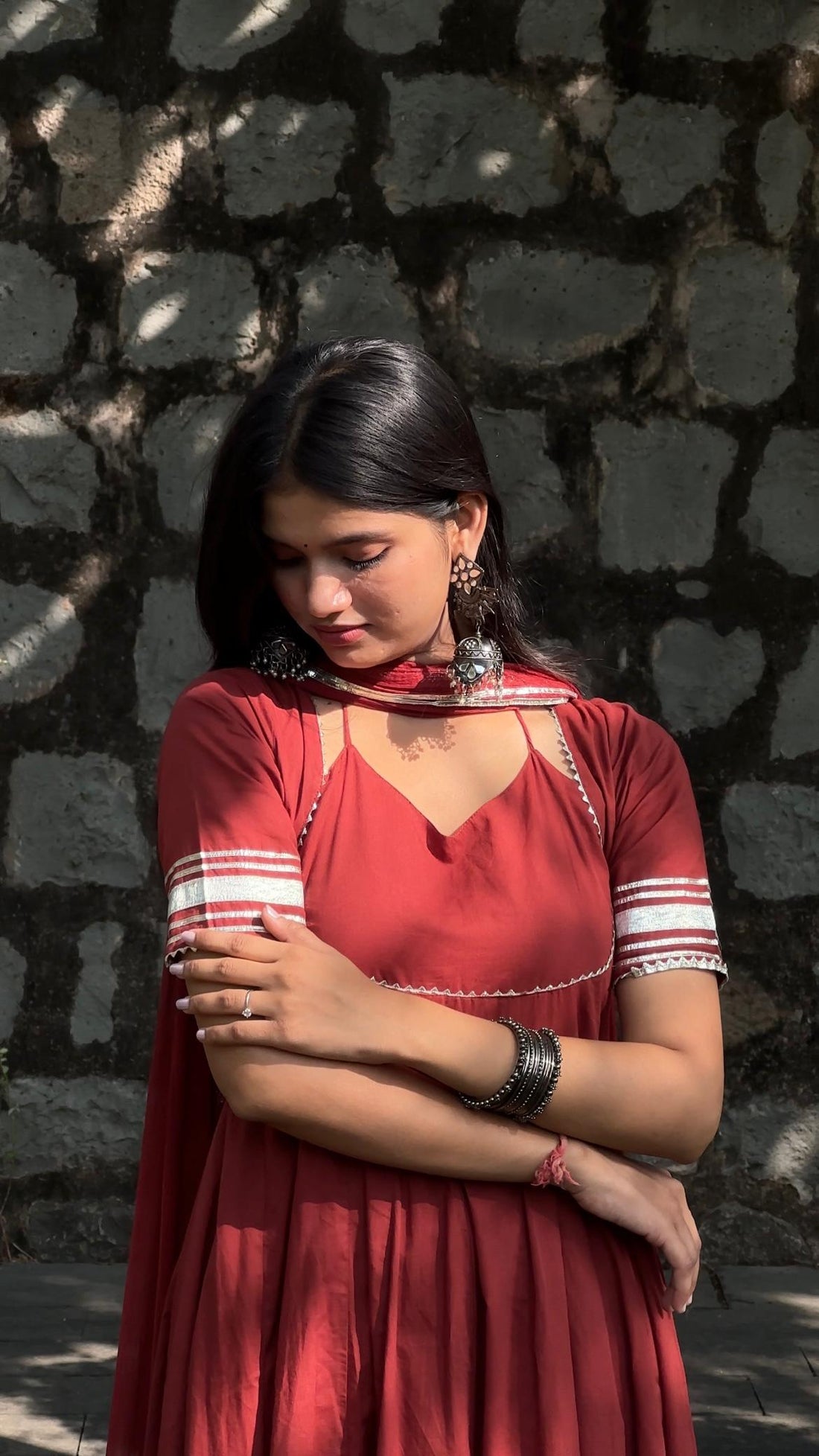 Noor Brown Gota Anarkali Suit Set