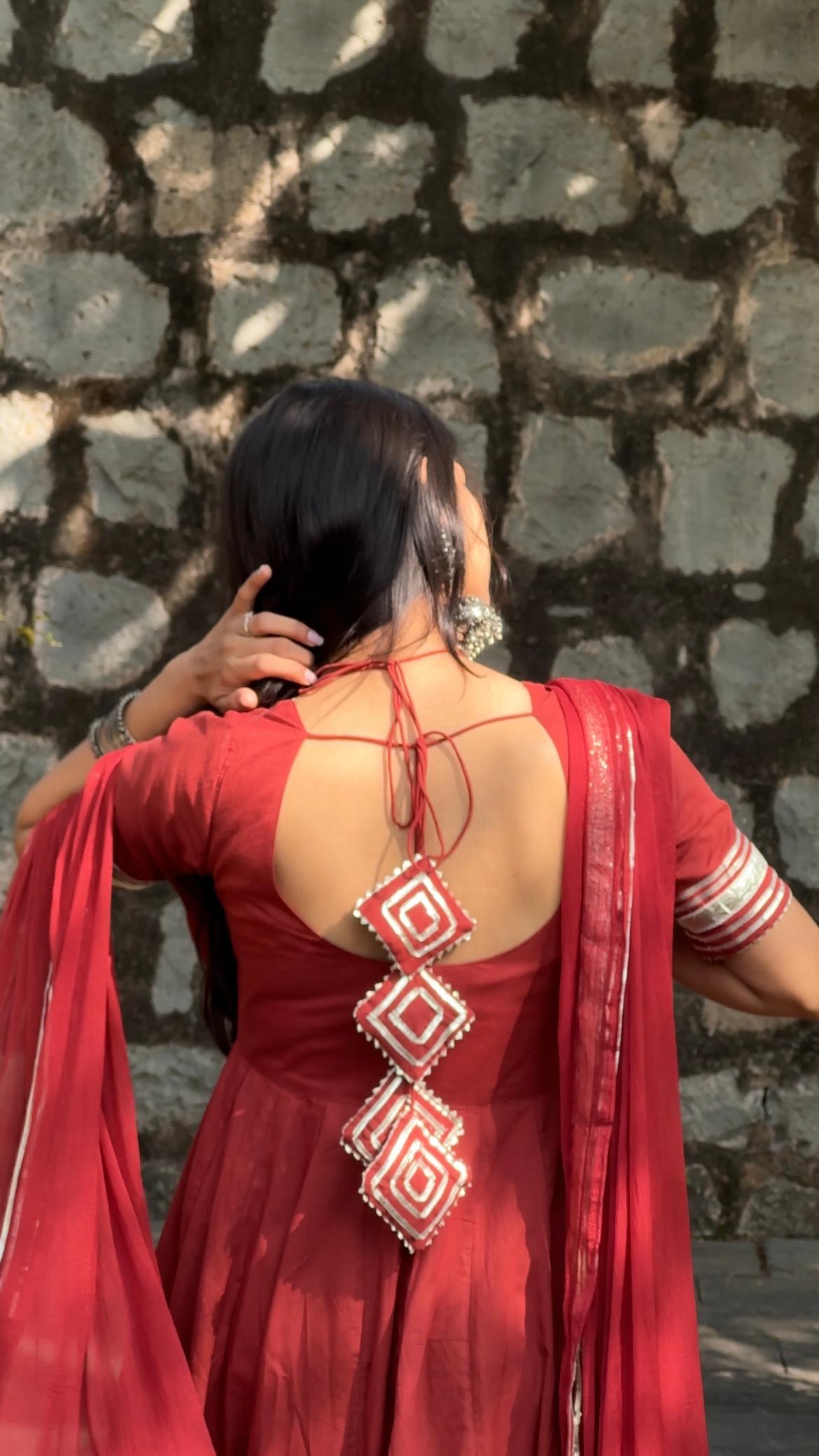 Noor Brown Gota Anarkali Suit Set