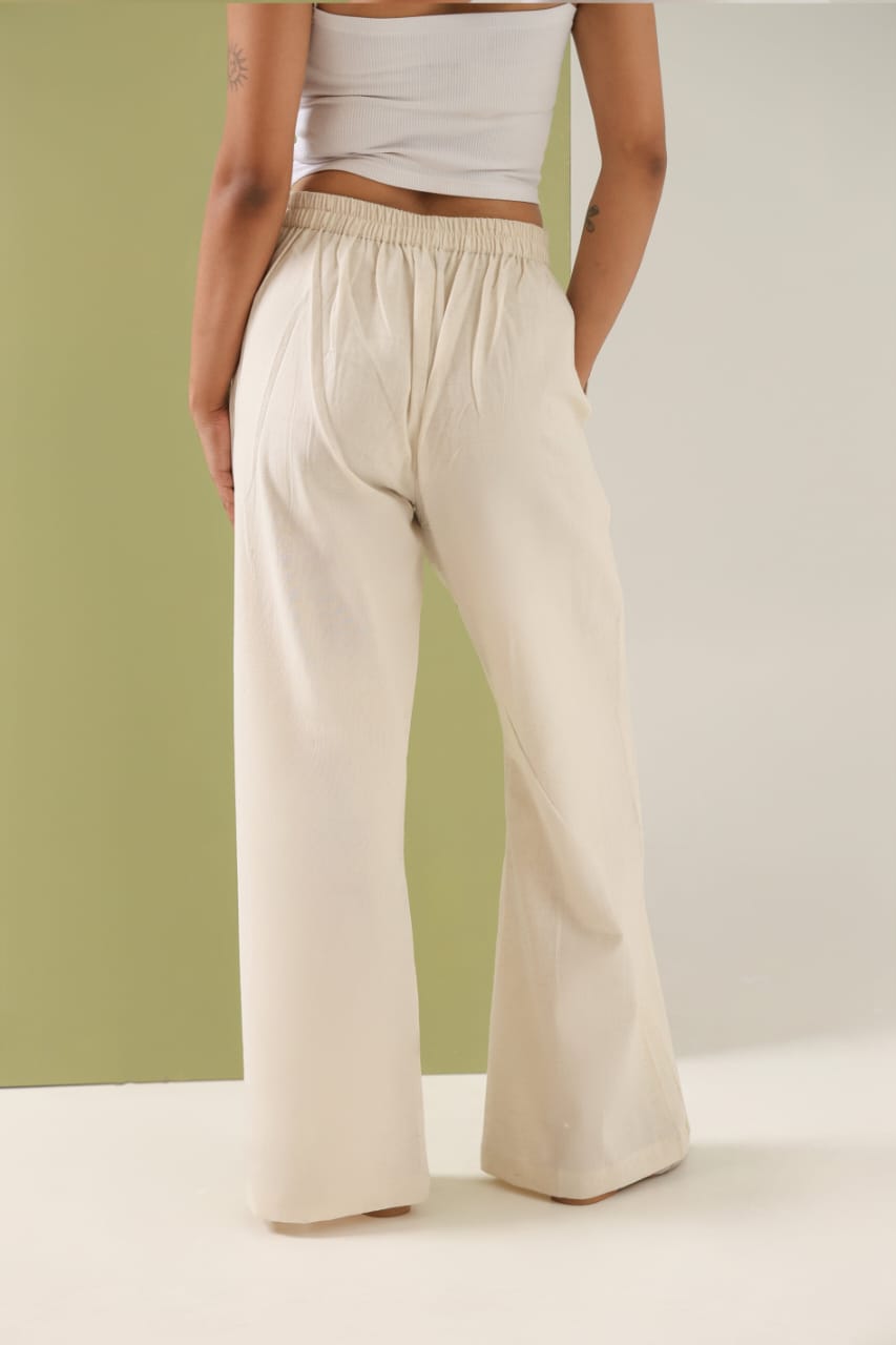 Women's High-Rise Wide-Leg Linen Blend Pants – Ivory Beige