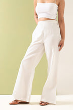 Women's Off-White Wide Leg Trousers – High Waist Relaxed Fit Pants