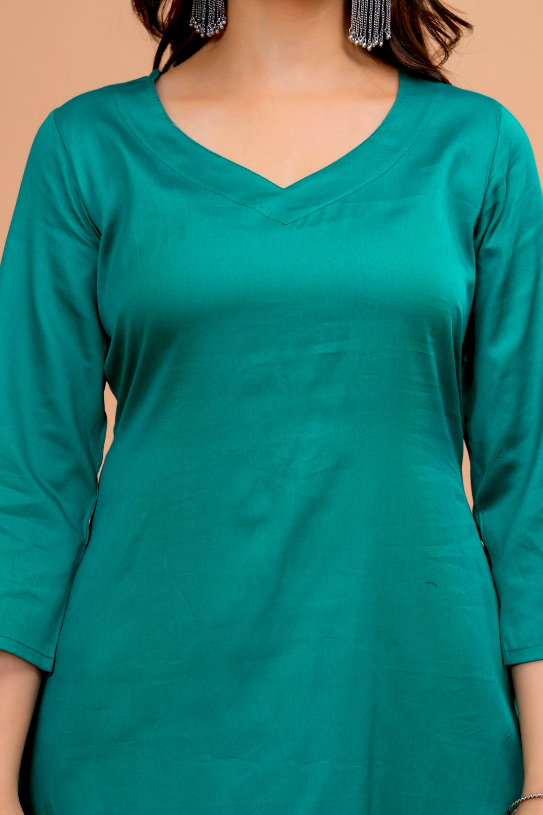 Green Cotton Silk Scallop Suit Set