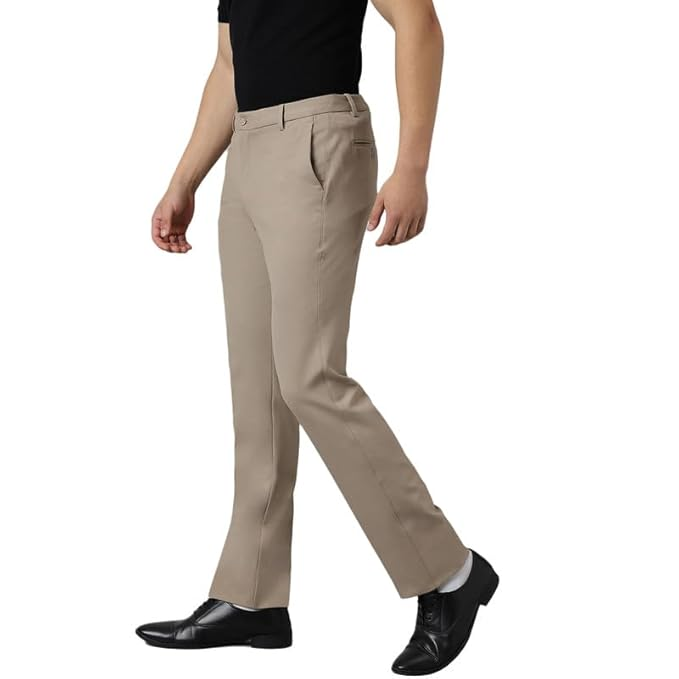 Men's Beige Slim Fit Formal Trousers